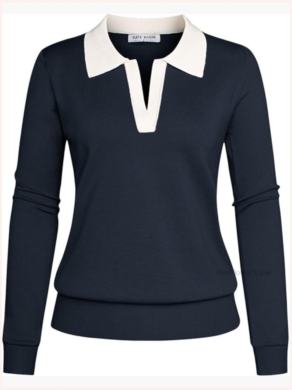 Long Sleeve Polo V Neck Knit Pullover Women's Casual Loose Sweater